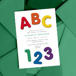 Convite Chá de fraldas neutro ABC 123, bonito e colorido