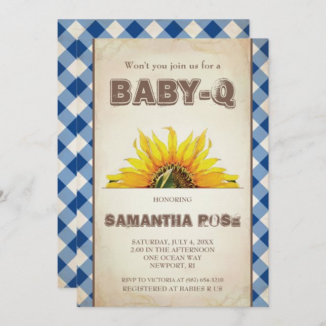 Convite Chá de fraldas Neutro BabyQ, CHURRASCO Baby Q Invi (Frente/Verso)