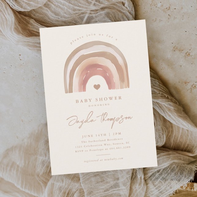 Convite Chá de fraldas neutro boho-arco-íris (Boho Rainbow Neutral Baby Shower Invitations.)