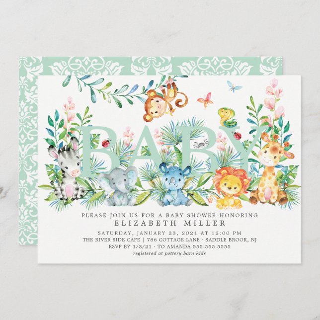 Convite Chá de fraldas Neutro Da Selva Doce (Frente/Verso)