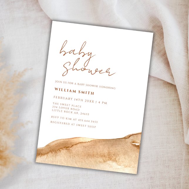Convite Chá de fraldas neutro de Abstrato Elegante (Elegant Neutral Terracotta Abstract Baby Shower Invitation)