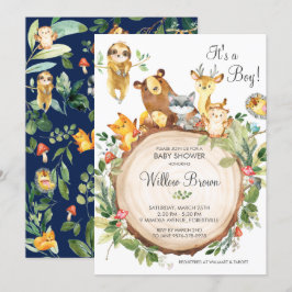 Convite Chá de fraldas Neutro de Animais da Floresta Cura