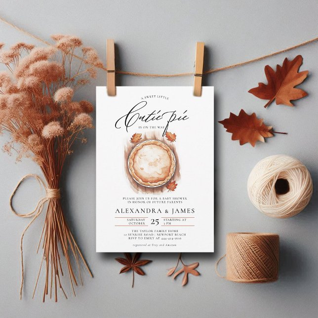 Convite Chá de fraldas Neutro De Aquarela Com Chave De Piz (little cutie pie neutral baby shower invitation fall harvest halloween october november watercolor)