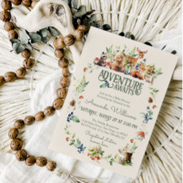 Convite Chá de fraldas Neutro de Aventura de Animais de Fl