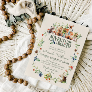 Convite Chá de fraldas Neutro de Aventura de Animais de Fl