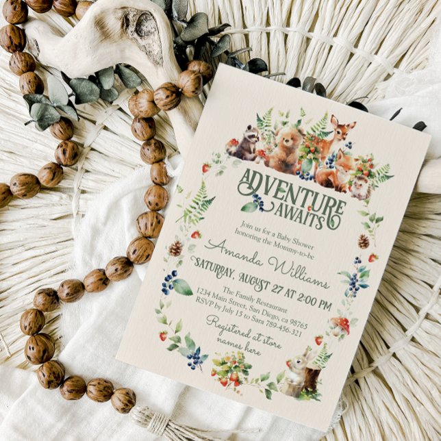 Convite Chá de fraldas Neutro de Aventura de Animais de Fl (Criador carregado)