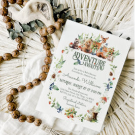 Convite Chá de fraldas Neutro de Aventura de Animais de Fl