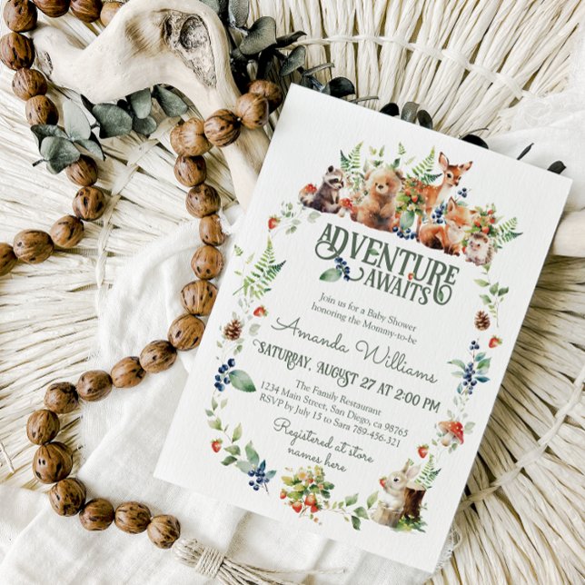 Convite Chá de fraldas Neutro de Aventura de Animais de Fl (Criador carregado)