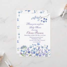 Convite Chá de fraldas Neutro de Flor Selvagem Azul