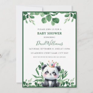 Convite Chá de fraldas Neutro de Folhagem de Panda Verde