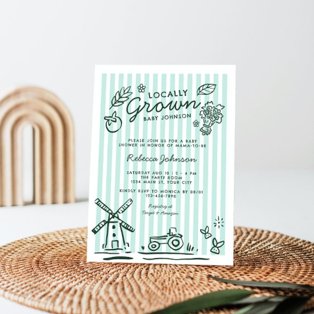 Convite Chá de fraldas Neutro de Gênero Cultivado Localmen (Locally Grown Gender Neutral Baby Shower Invite)
