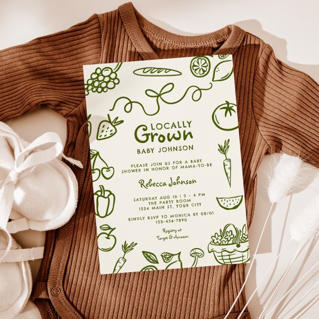 Convite Chá de fraldas Neutro de Gênero Cultivado Localmen (Farmers Market Gender Neutral Baby Shower Invite)