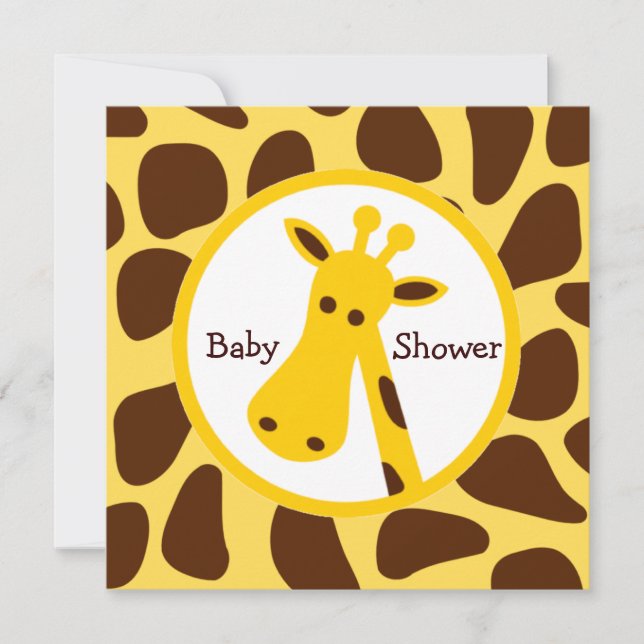 Convite Chá de fraldas neutro de Girafa amarela e castanha (Frente)