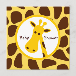 Convite Chá de fraldas neutro de Girafa amarela e castanha