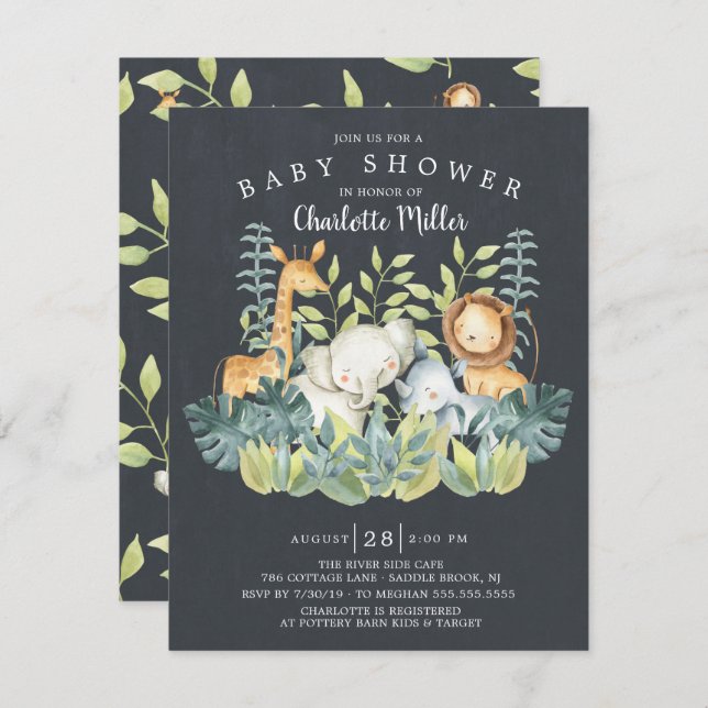 Convite Chá de fraldas Neutro de Selva de Chalkboard (Frente/Verso)