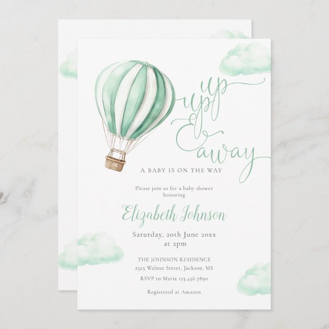 Convite Chá de fraldas Neutro Do Balão De Ar Quente Para C (Frente/Verso)