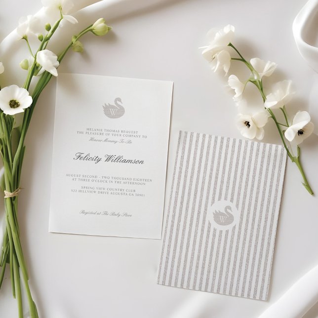 Convite Chá de fraldas Neutro do Gênero do Cisne Mínimo Ch (Chic Minimalistic Swan Gender Neutral Baby Shower Invitation)