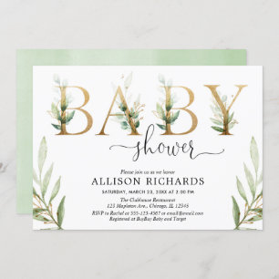 Convite Chá de fraldas neutro do ouro verde das hortaliças
