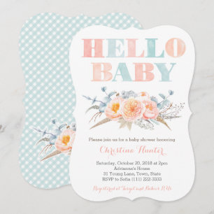 Convite Chá de fraldas neutro do pêssego da hortelã do