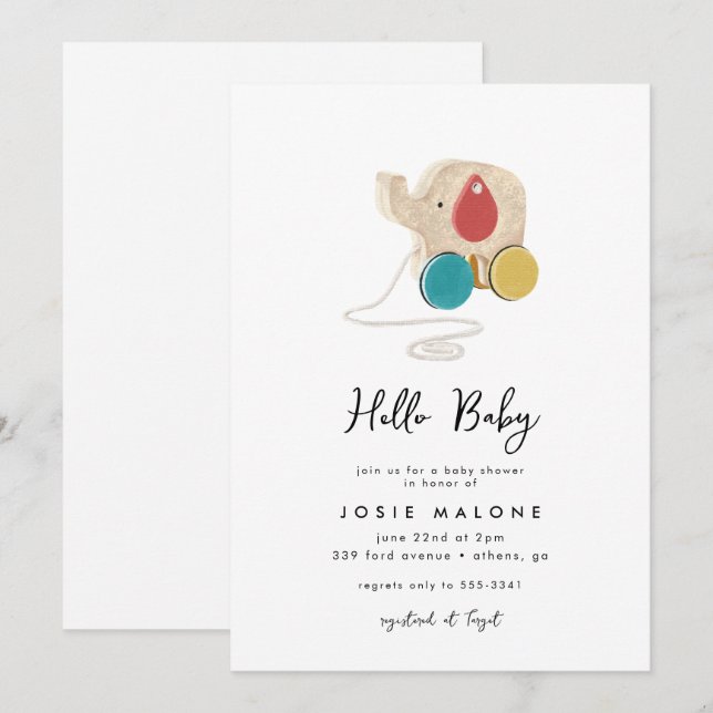 Convite Chá de fraldas Neutro do Sexo dos Elefantes Modern (Frente/Verso)