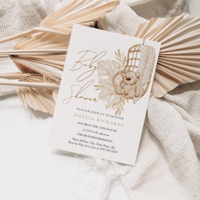 Convite Chá de fraldas neutro do Urso de Boho (Criador carregado)