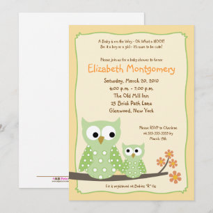 Convite Chá de fraldas neutro do verde das corujas de