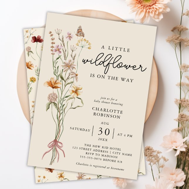 Convite Chá de fraldas Neutro Floral Floral de Bóvora (Wildflower Boho Baby Shower Invitation)