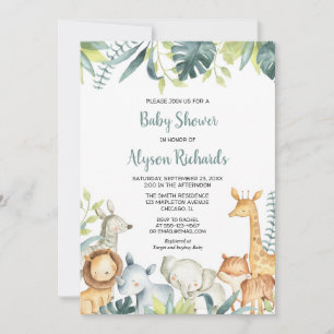 Convite Chá de fraldas neutro para os bebês Safari