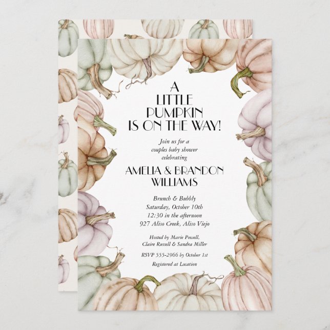 Convite Chá de fraldas neutro Pastel Pumpkins (Frente/Verso)