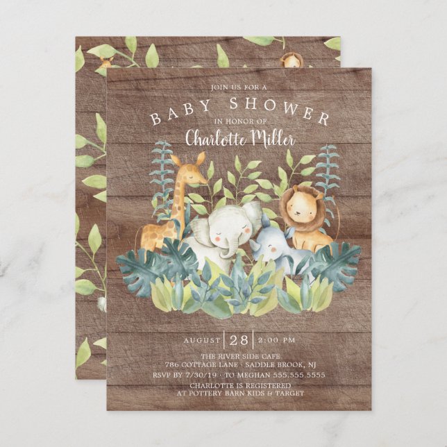 Convite Chá de fraldas Neutro Rustic Jungle (Frente/Verso)