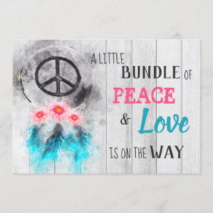 Convite *~* Chá de fraldas Neutro Rústico de Hippy com Paz