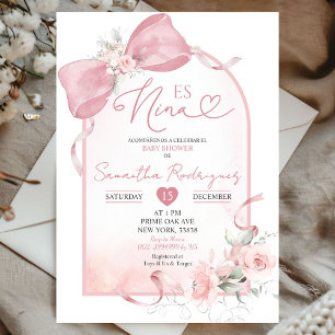 Convite Chá de fraldas Nina Floral Es Nina, Cor-De-Rosa Bl