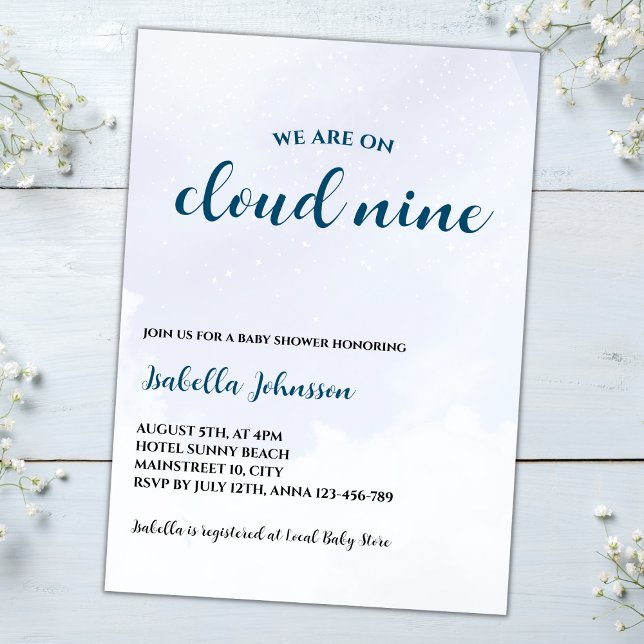Convite Chá de fraldas Nine Blue Clouds Boy (cloud nine baby boy shower invitation blue clouds)