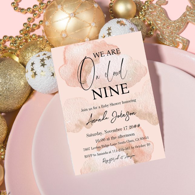 Convite Chá de fraldas Nine Sky Pink da Nuvem de Aquarela (Criador carregado)