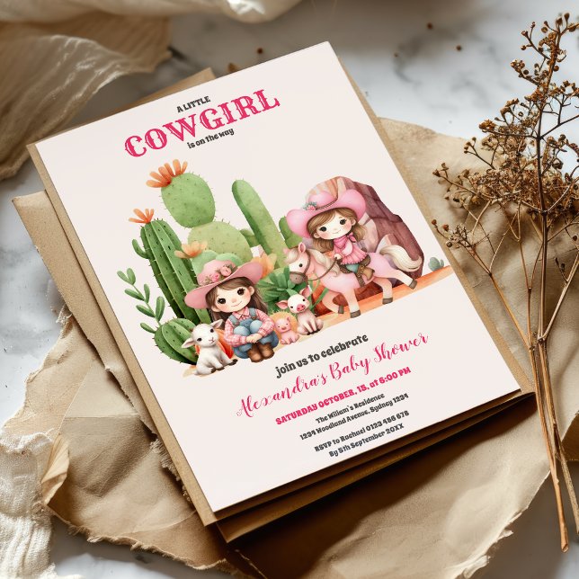 Convite Chá de fraldas Ocidental de Cowgirl Rosa (Criador carregado)