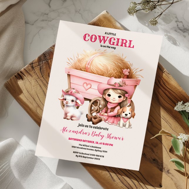Convite Chá de fraldas Ocidental de Cowgirl Rosa (Criador carregado)