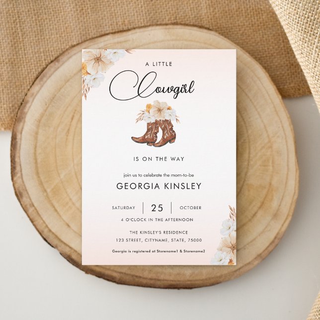 Convite Chá de fraldas Ocidental de Garota Floral Rosa (Criador carregado)