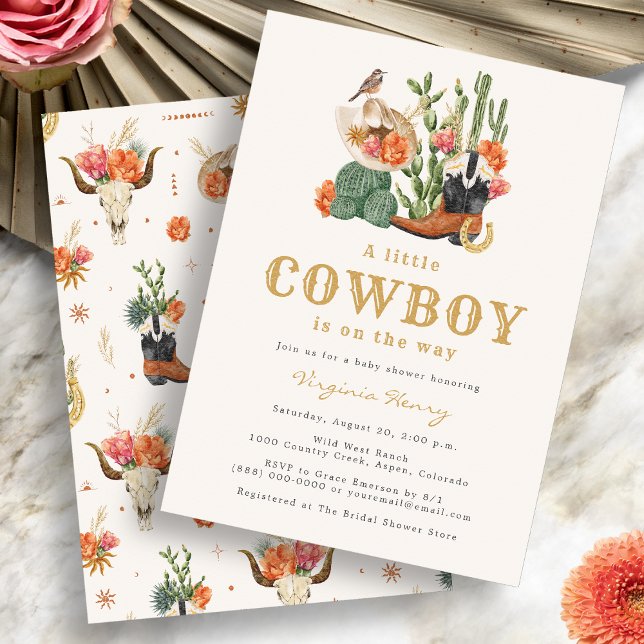 Convite Chá de fraldas Ocidental do Cowboy (Boho A Little Cowboy Western Theme Baby Shower Invitation by Painted Paperie
)