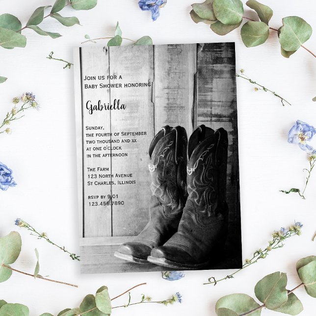 Convite Chá de fraldas Ocidental Rustic Boots Country (Criador carregado)