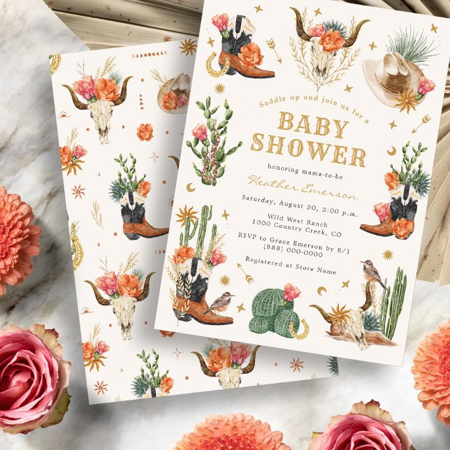 Convite Chá de fraldas Oeste Selvagem (Watercolor Boho Wild West Baby Shower Invitation
)