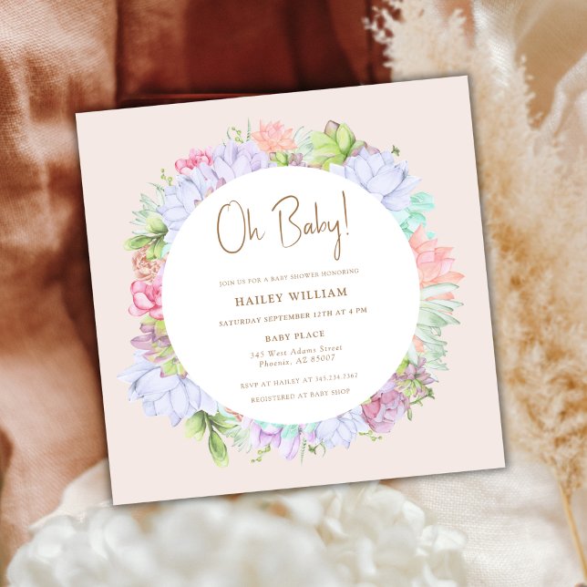 Convite Chá de fraldas Oh do Deserto de Boho Cactus Minima (Minimalist Boho Cactus Desert Oh Baby Shower Invitation)