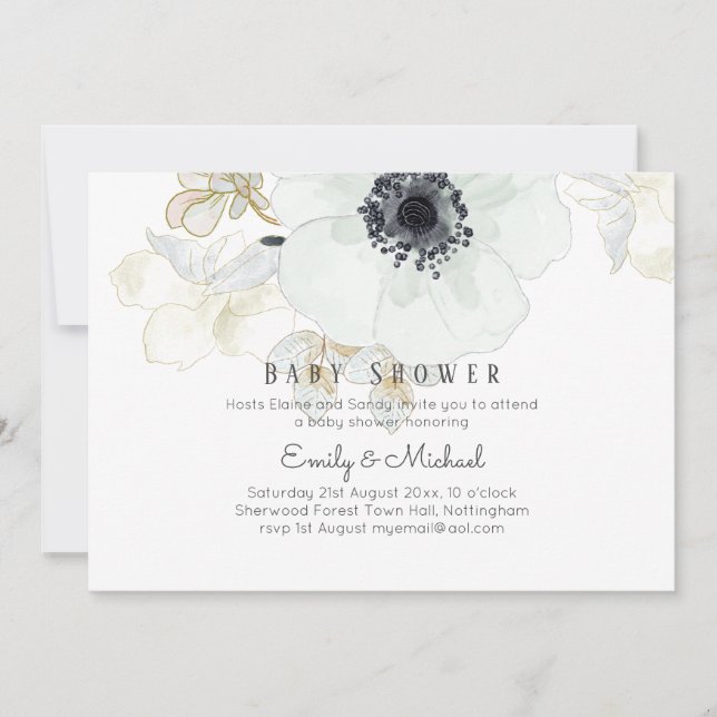 Convite CHÁ DE FRALDAS ORÇAMENTAL Anêmona Azul (Frente)