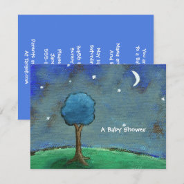 Convite Chá de fraldas, Paisagem Painting Moon Stars Tree
