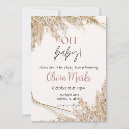 Convite Chá de fraldas Pampas Grass | Neutral Boho Rustic