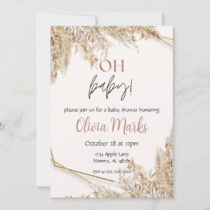 Convite Chá de fraldas Pampas Grass   Neutral Boho Rustic