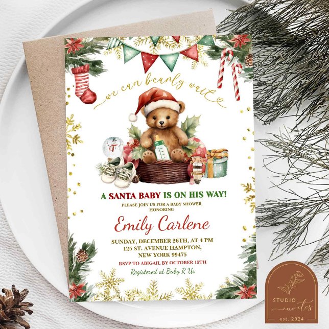 Convite Chá de fraldas Papai noel de Bear Natal (Criador carregado)