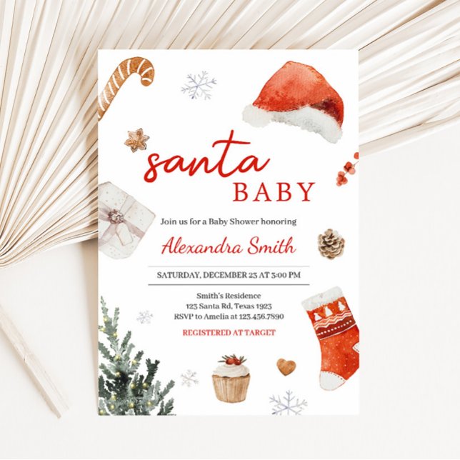 Convite Chá de fraldas papais noeis (Minimalist Santa Baby Shower Invitation)