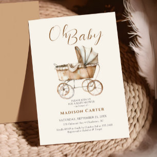 Convite Chá de fraldas para Carruagem Boho Vintage Baby