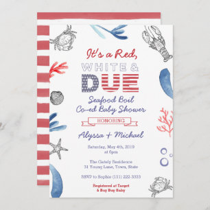 Convite Chá de fraldas para ferver marisco, branco vermelh