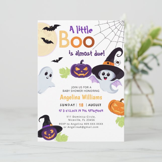 Convite Chá de fraldas para o Pequeno Boo Halloween. (Em pé/Frente)
